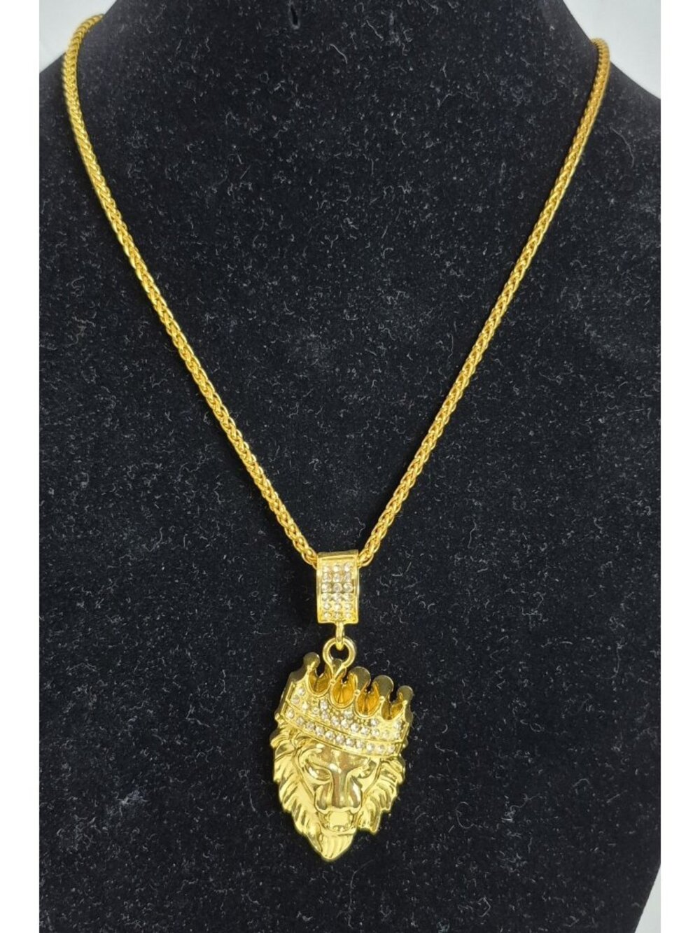 KING ICE Signed GoldTone Clear Crystals Lion King Pendant 23” Chain Necklace NEW